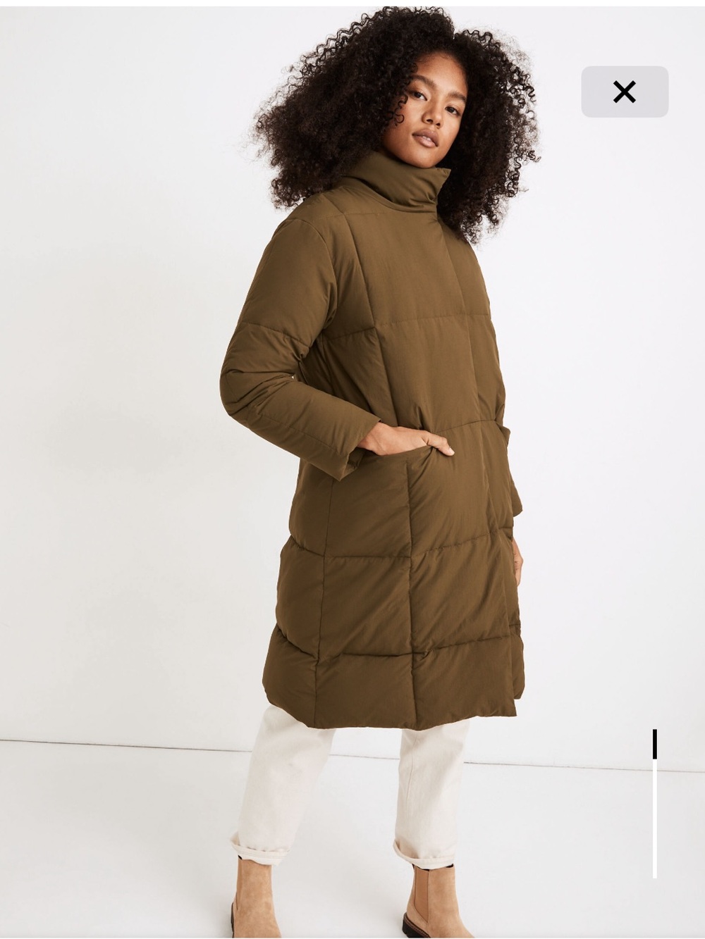 Madewell Olive Long Quilted Puffer Coat